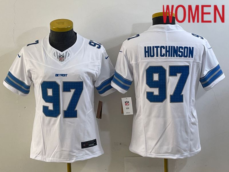 Women Detroit Lions #97 Hutchinson White Three generations 2024 Nike Vapor F.U.S.E. Limited NFL Jersey